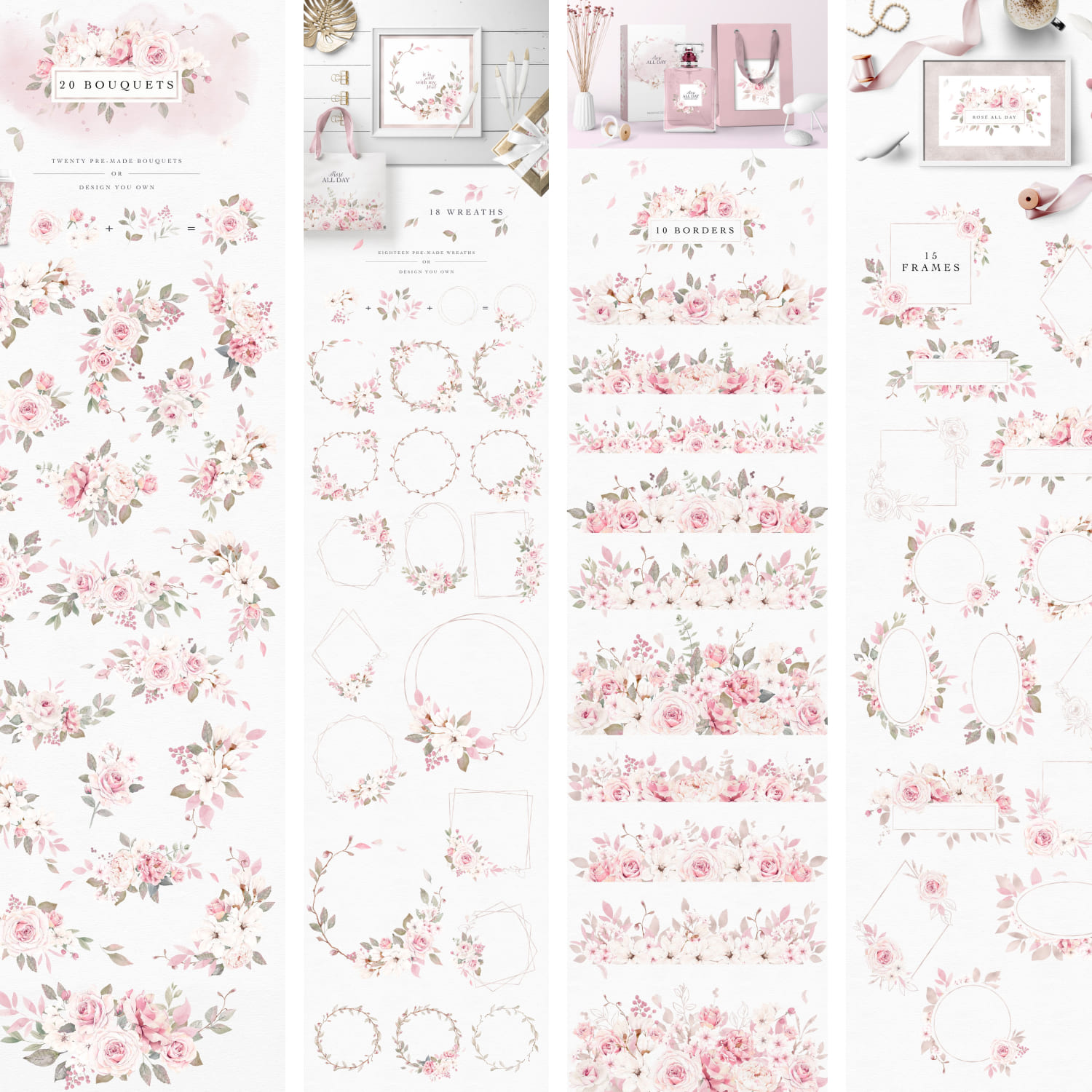 Pretty Pink Rose Watercolor Clipart cover.