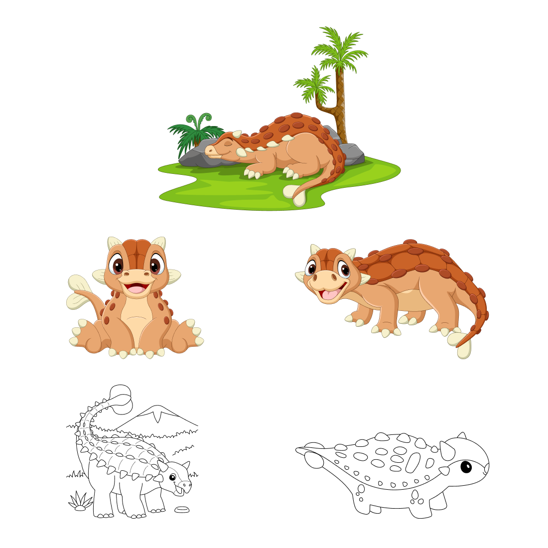 Set of cartoon animals that can be used for coloring.