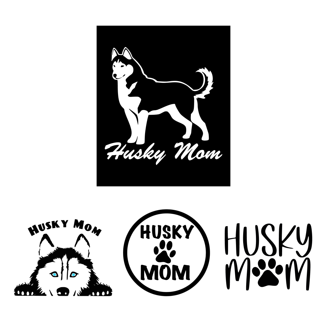 Husky mom and husky mom stickers on a white background.