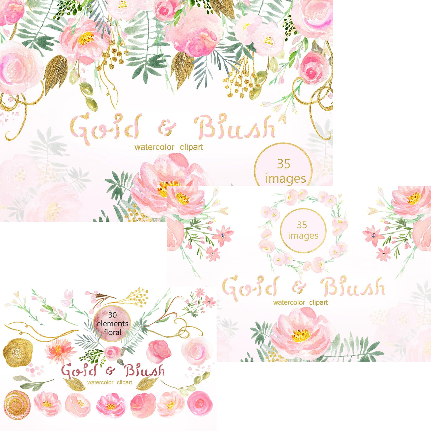 Gold & blush watercolor flowers cover.