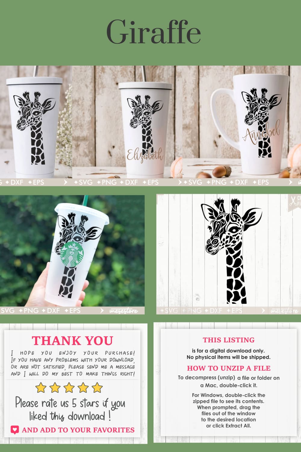 Coffee cup with a giraffe design on it.