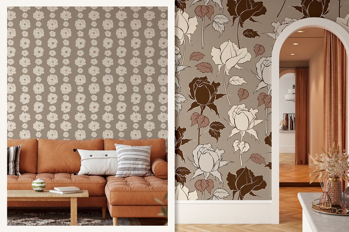 Floral seamless patterns for interior design.