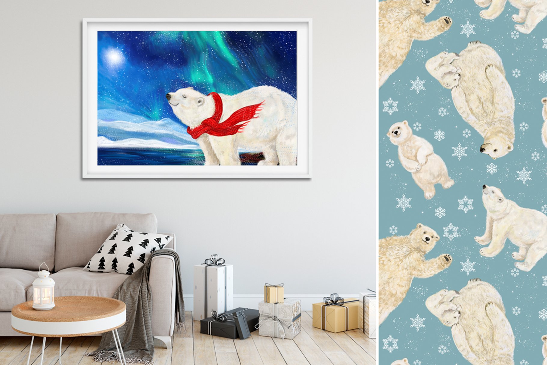 Bright poster with the polar bear.
