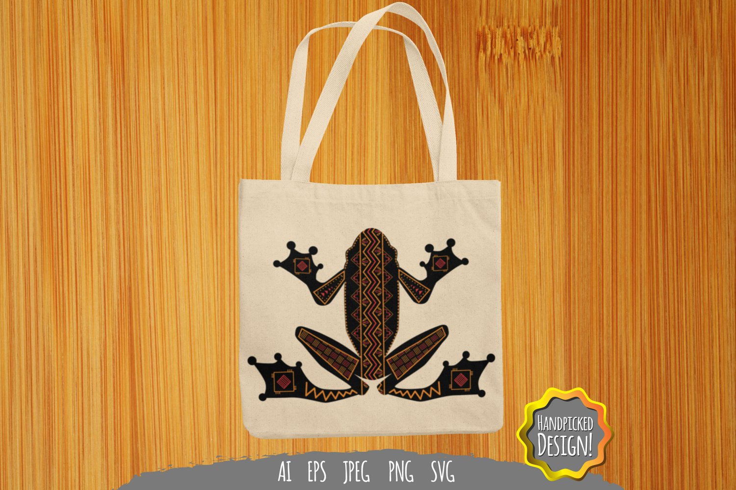 Shopping bag with frog element.