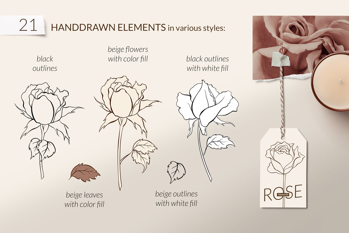 Get 21 hand drawn elements in various styles.