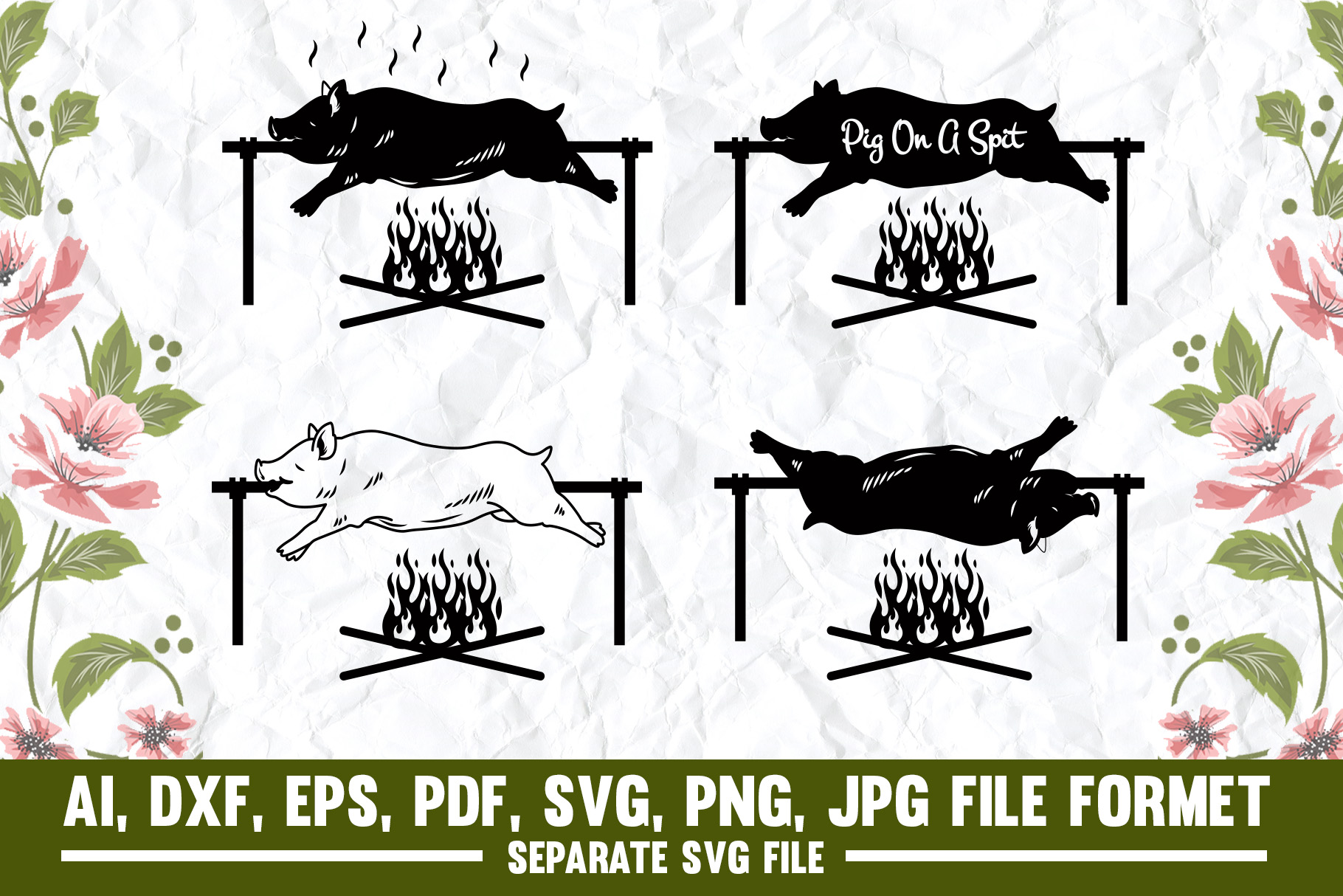 Roasted Pig SVG Fast Food Silhouette previews.