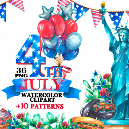 Watercolor 4th of July Clipart cover image.
