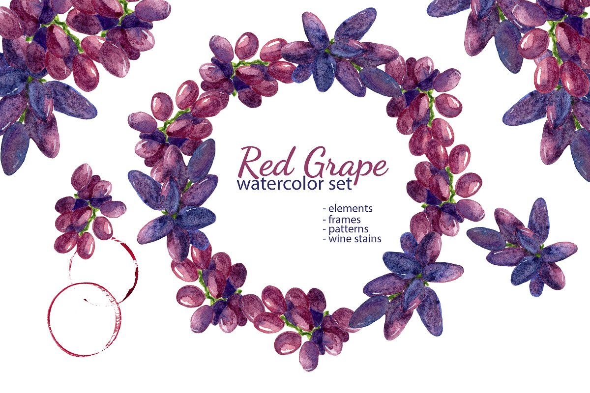 Cover image of Red grape watercolor clipart.
