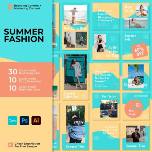 Summer Fashion Marketing Story And Post Social Media Template Cover Image.