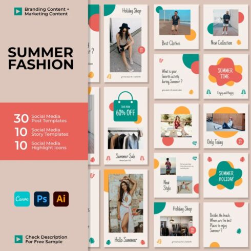 Summer Fashion Marketing Story and Icon Social Media Template Cover Image.