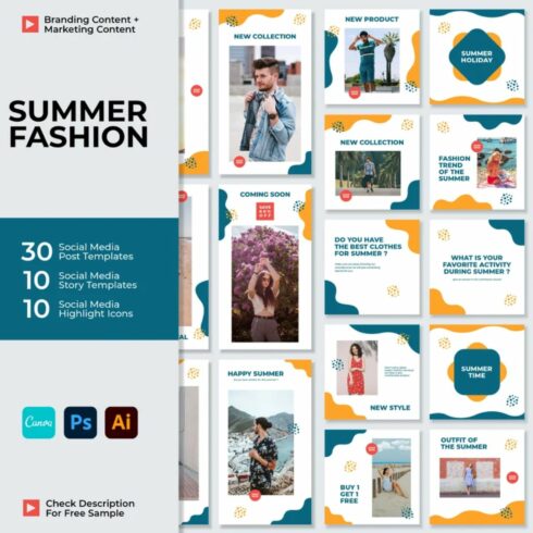 Summer Fashion Post And Stories Canva Instagram Template Cover Image.