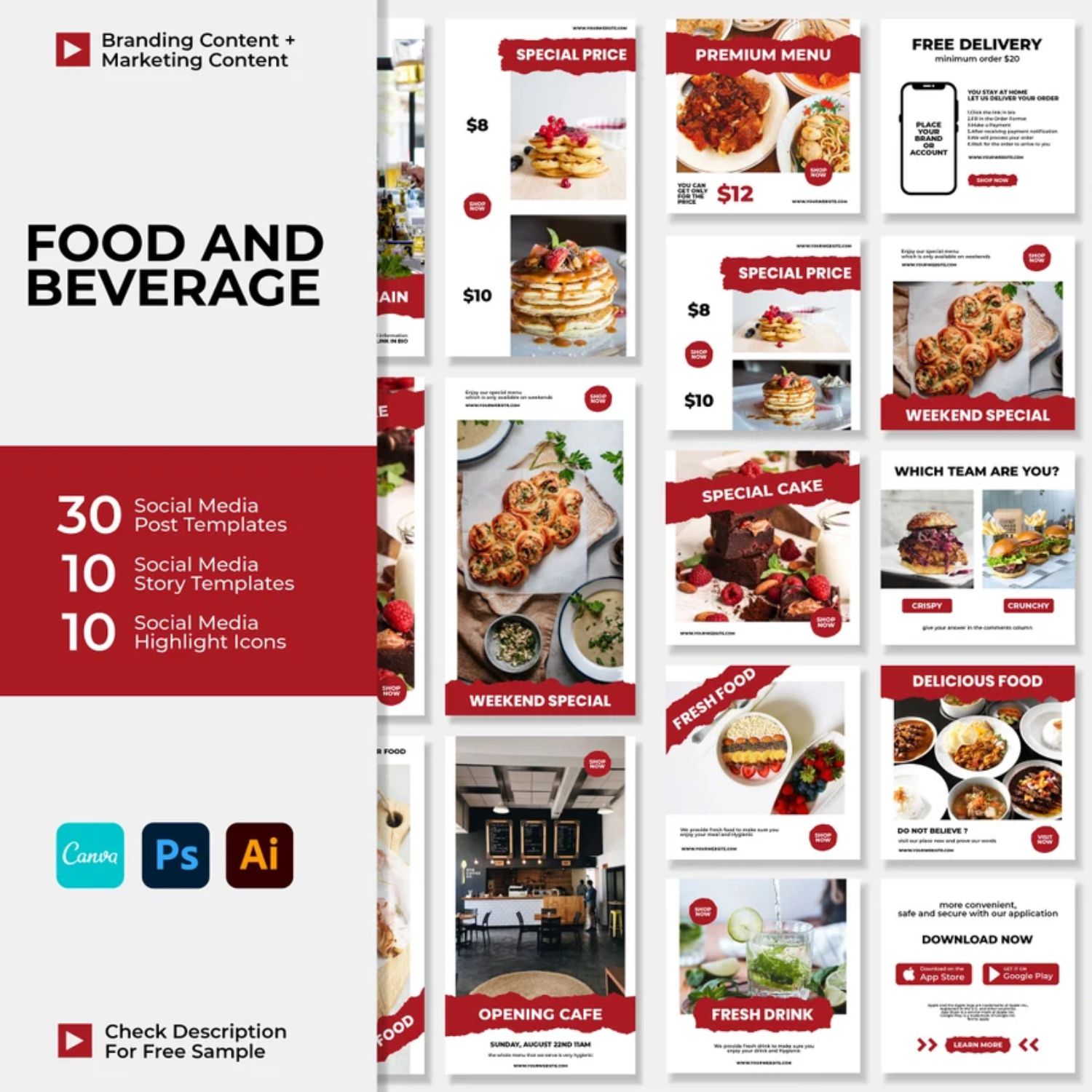 Food & Beverage Social Media Marketing Templates Cover Image.