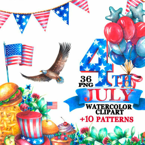 Watercolor 4th of july clipart | MasterBundles