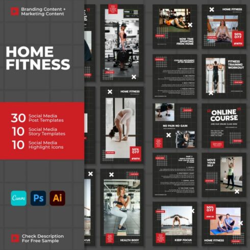 Home Fitness Story and Icon Social Media Template Cover Image.