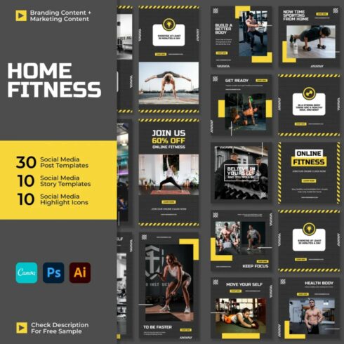 Instagram Engagement Post and Story Home Fitness Template Cover Image.