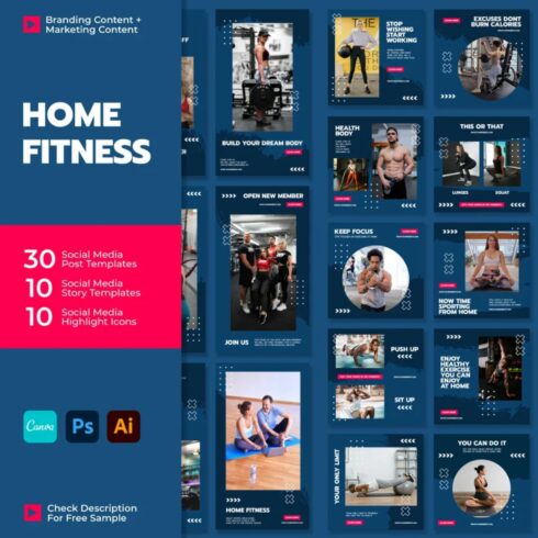 Home Fitness And Coach Instagram Template Cover Image.