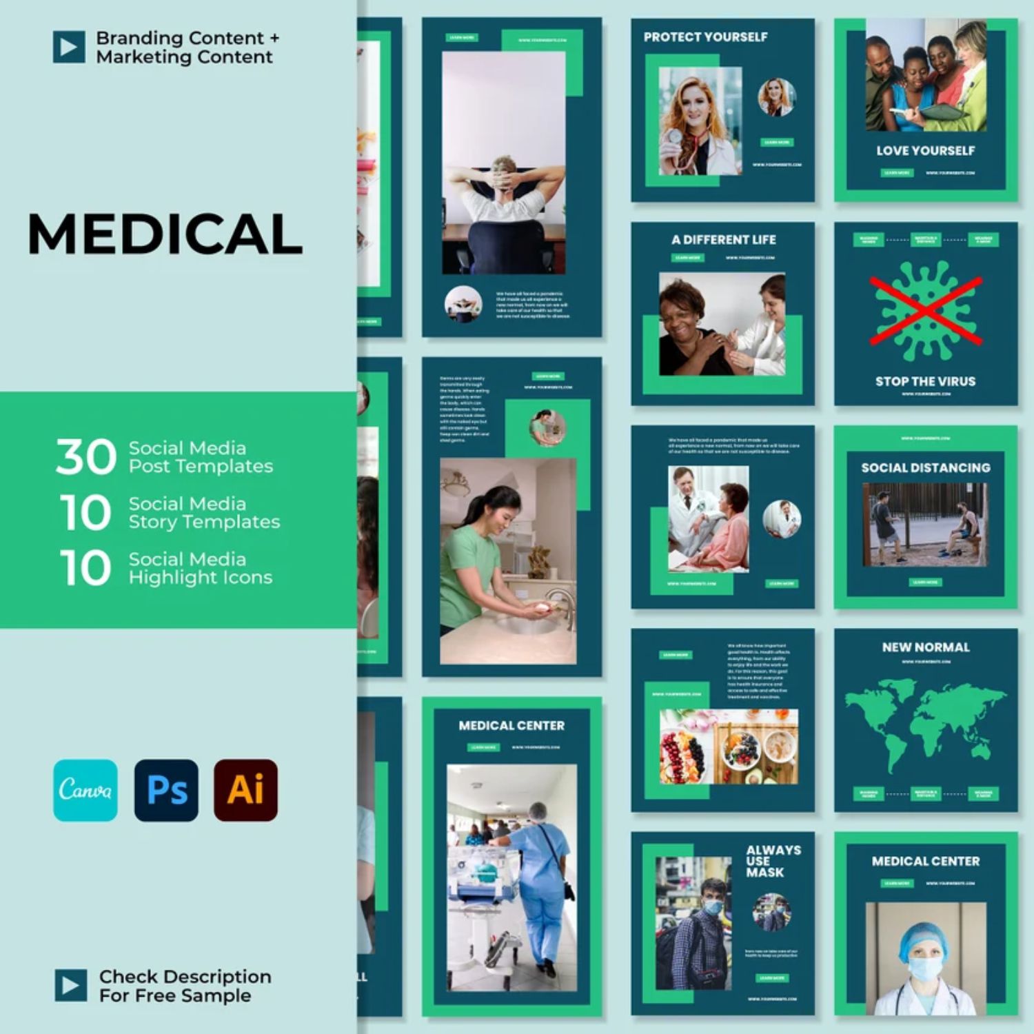 Medical Social Media Templates For Instagram Stories And Posts Cover Image.
