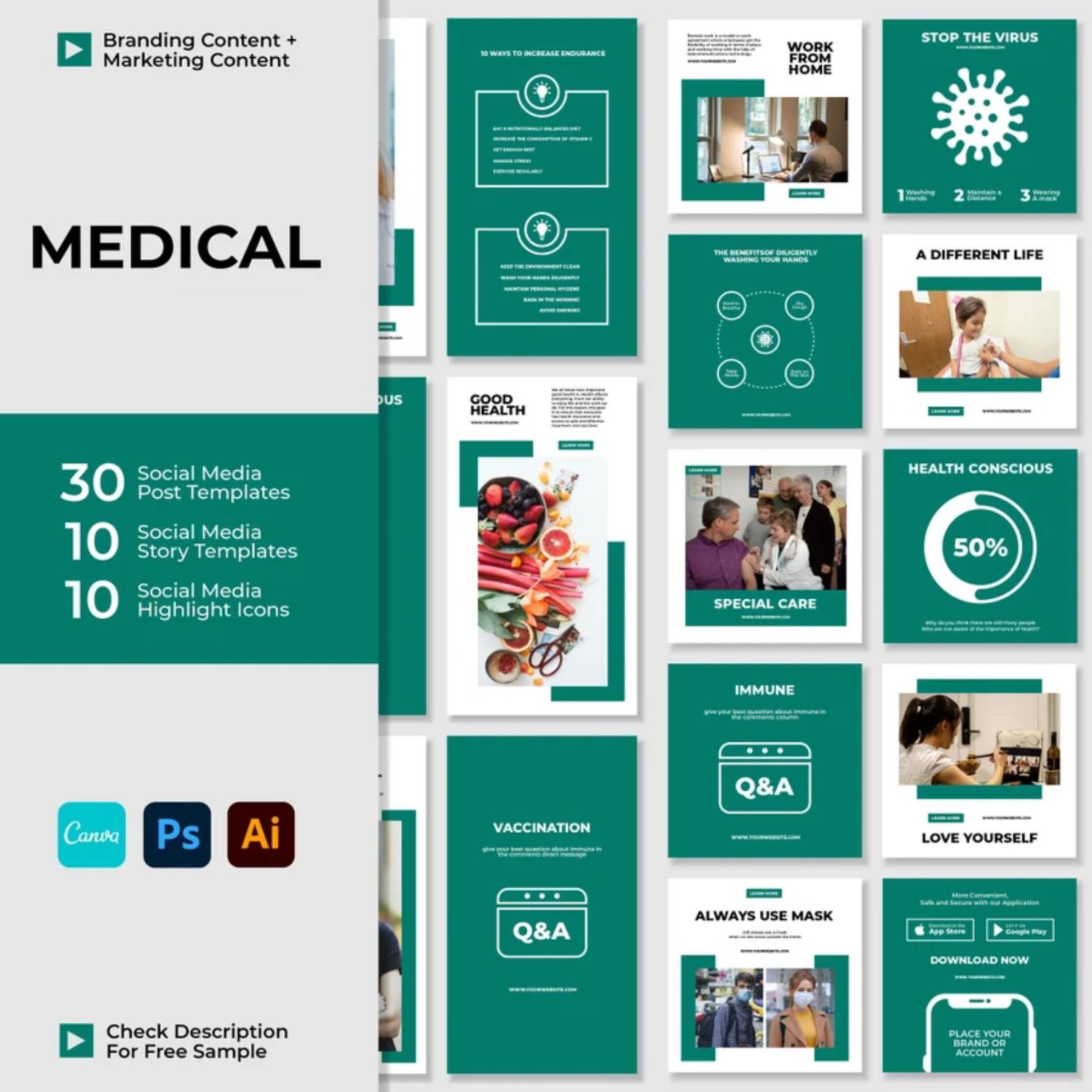 Instagram Engagement Post and Story Medical Template Cover Image.