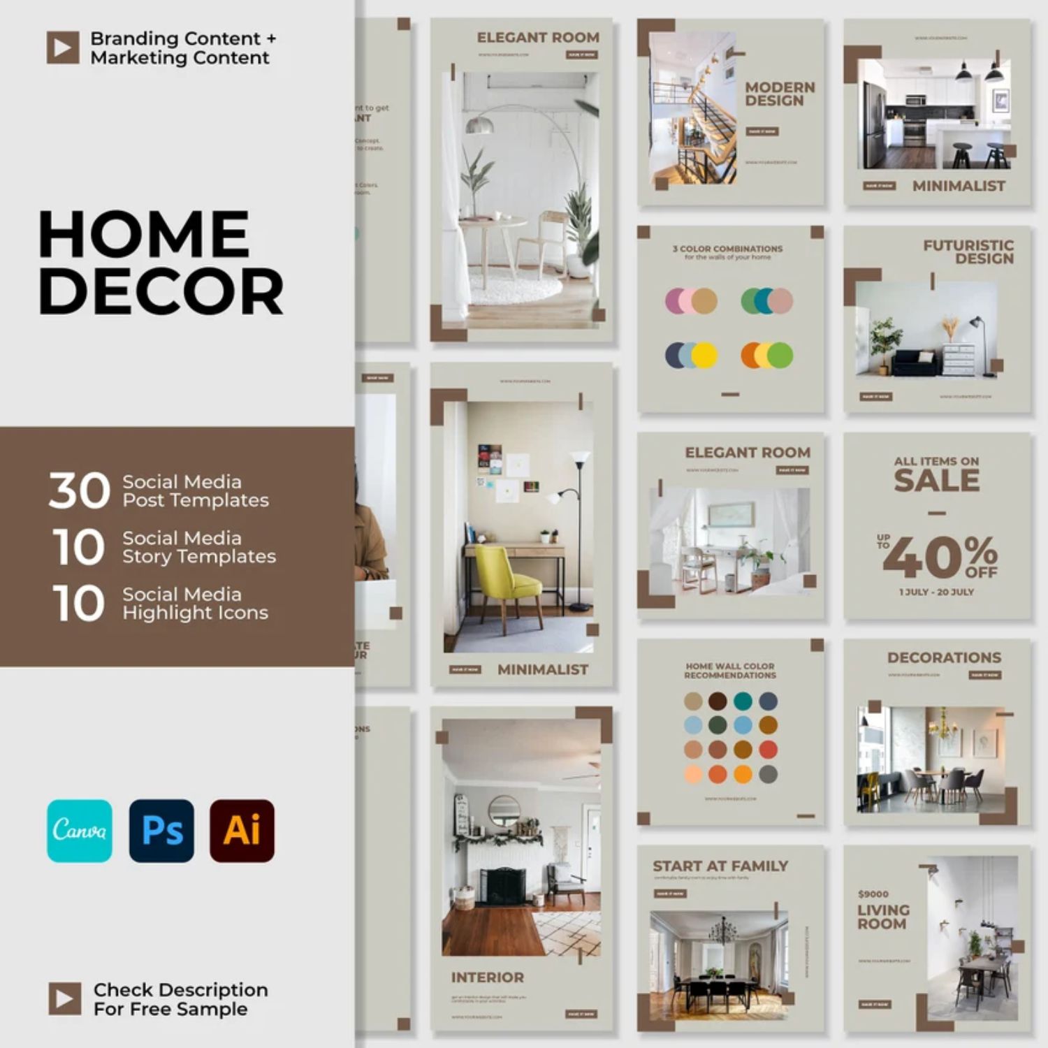 Home Decor Story And Icon Social Media Instagram Marketing Template Cover Image.