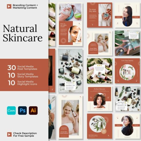 Natural Beauty Natural Skincare Instagram Engagement Template Canva Photoshop Illustrator Cover Image.