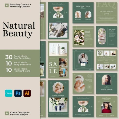 Natural Beauty Instagram Story And Post Template Canva Photoshop Illustrator Cover Image.