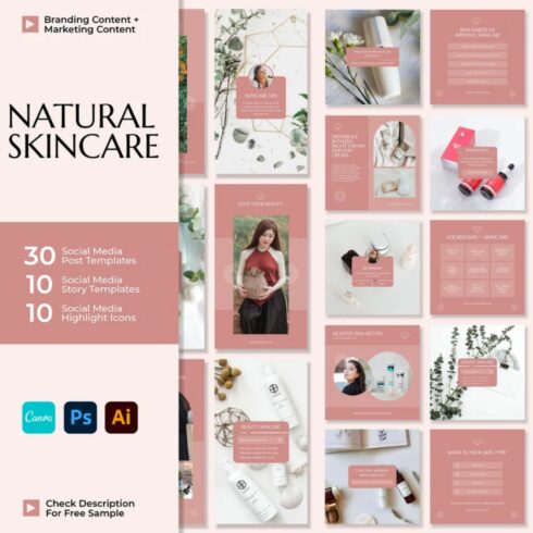 Natural Skincare Social Media Template Instagram Story And Post Template Cover Image.