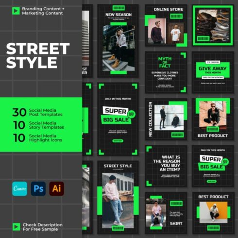 Street Wear Marketing Posts Canva Instagram Template Cover Image.