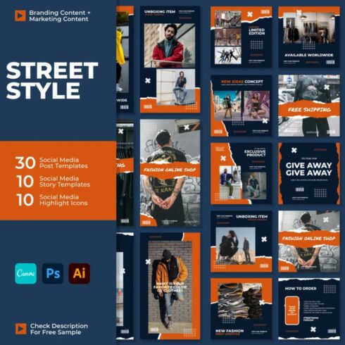 Street Style Instagram Engagement Post And Story Template Canva Photoshop Illustrator Cover Image.