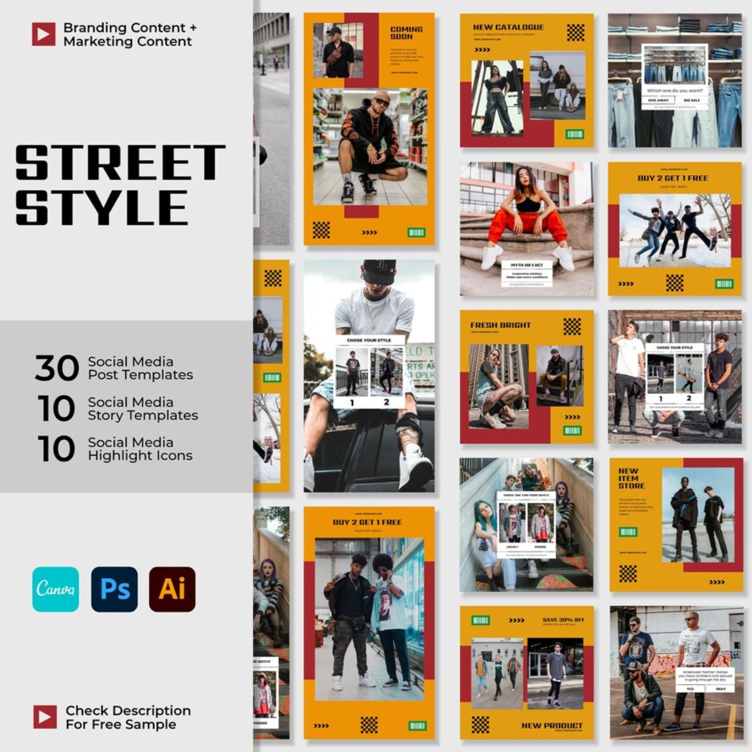 Street Style Streetwear Clothing Complete Branding Kit Template For Instagram Cover Image.
