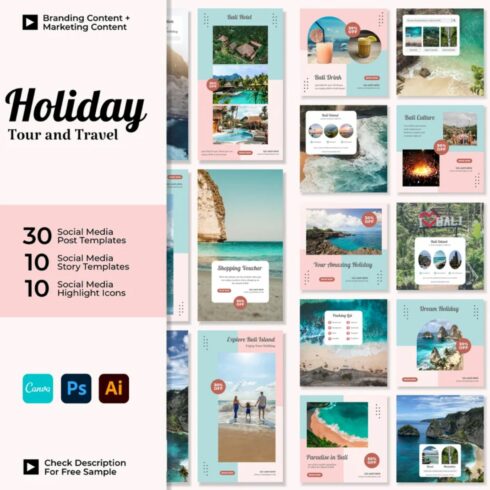 Holiday Tour and Travel Vacation Instagram Story And Post Canva Photoshop Illustrator Template Cover Image.