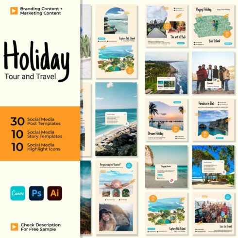 Holiday Vacation Tour and Travel Canva Template Story and Post Template Cover Image.