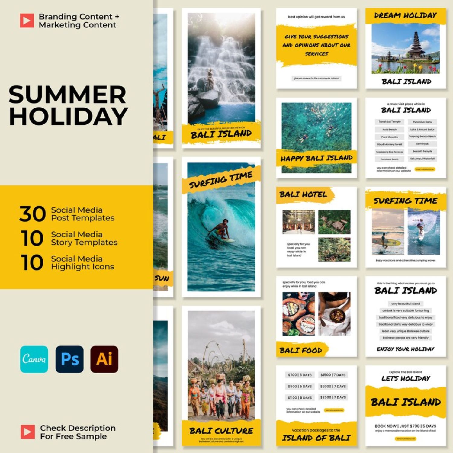 Marketing Summer Holiday Instagram Post Templates Cover Image.