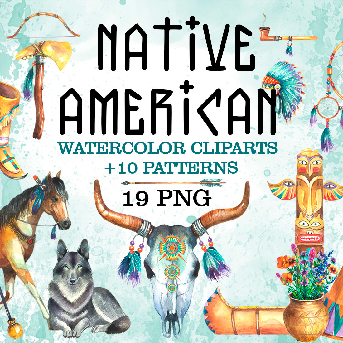 Native American Watercolor Clipart cover image.