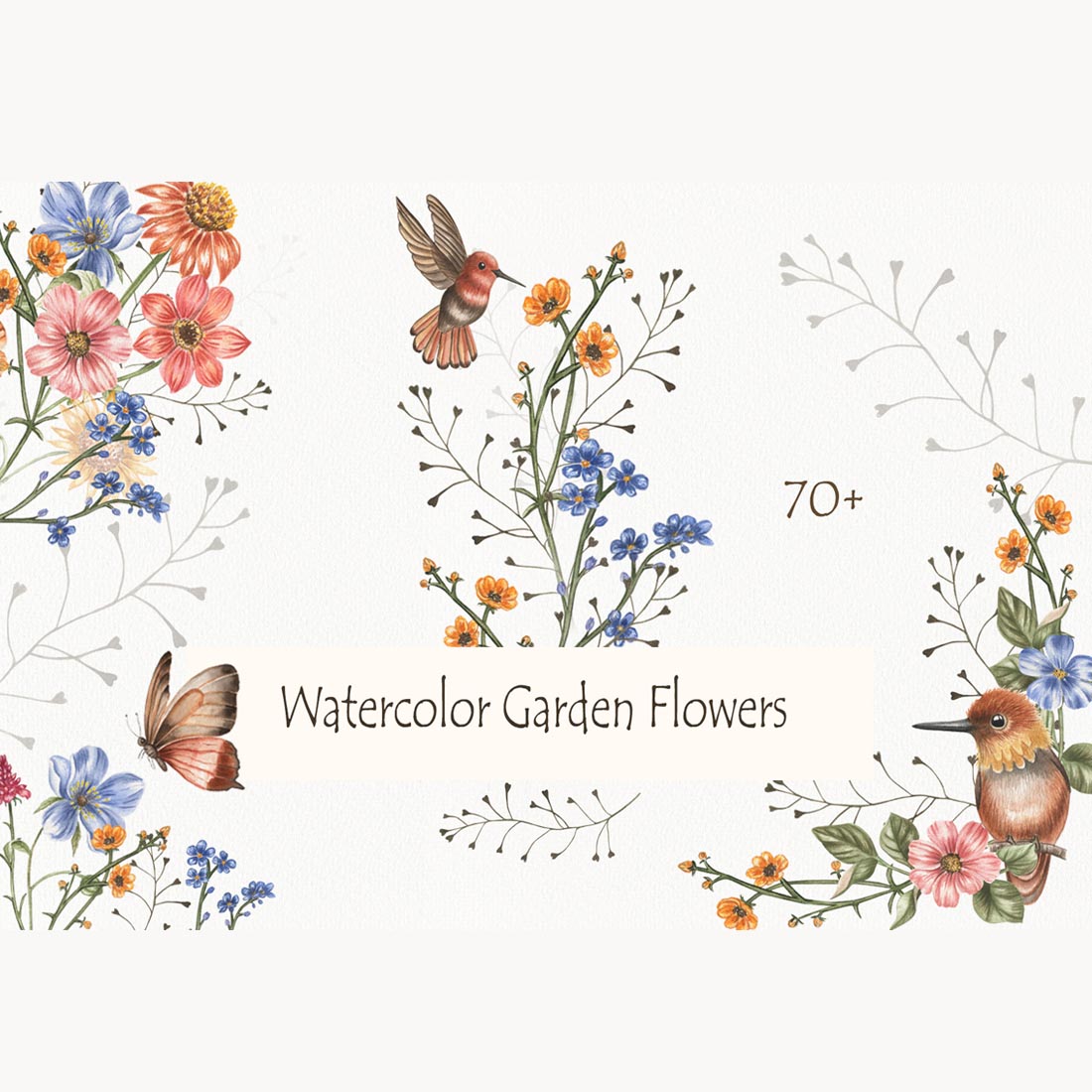 Watercolor Garden Flowers