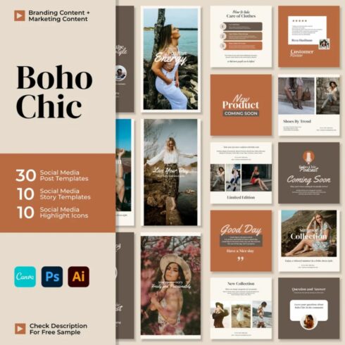 Boho Chic Story And Post Instagram Marketing Template Cover Image.