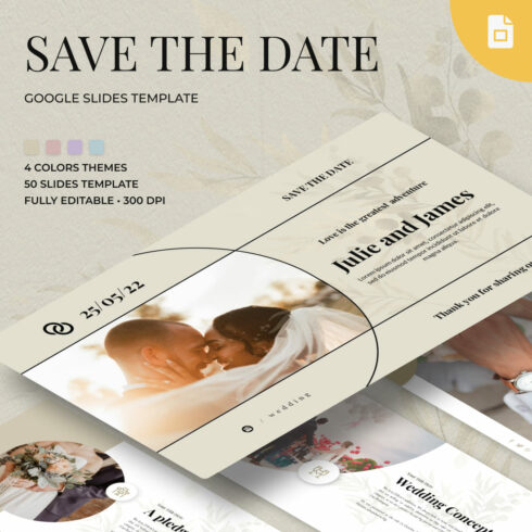 Save the Date Wedding Google Slides Theme.