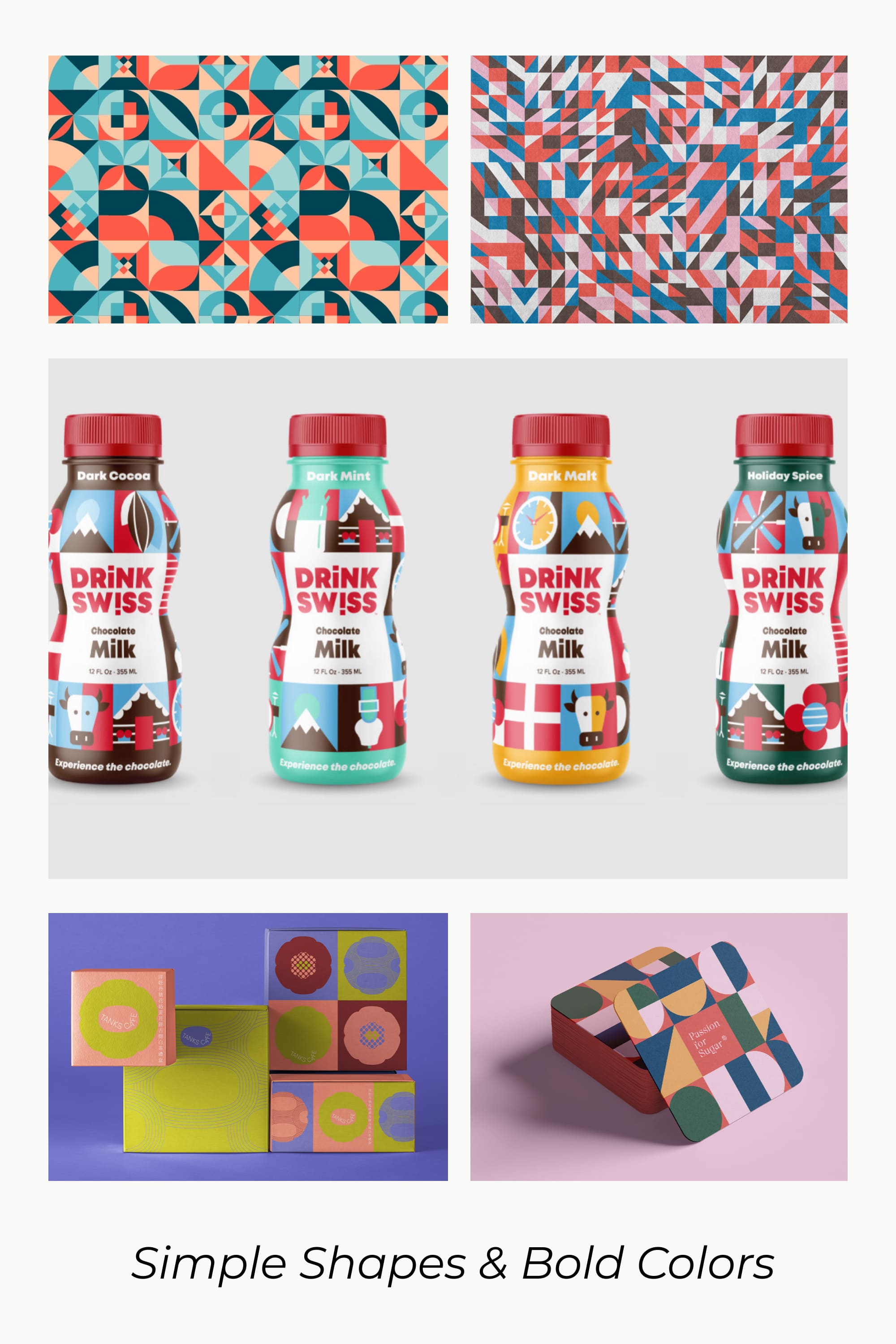 Drink bottles with colorful pattern design.