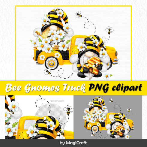 Bee gnomes truck clipart watercolor - main image preview.