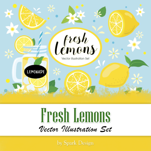 Fresh Lemons Vector Illustration Set.