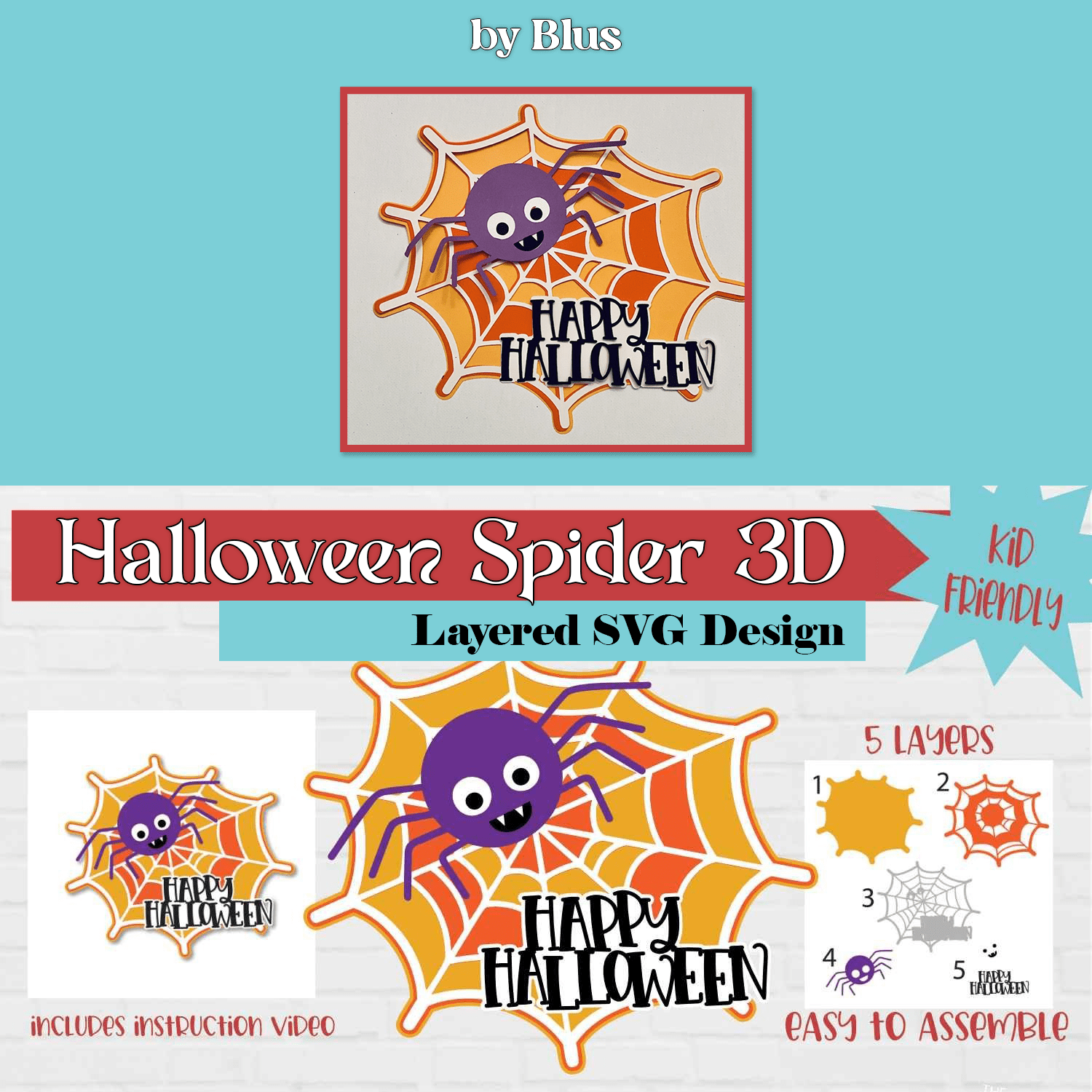 Halloween Spider 3D Layered SVG Design.