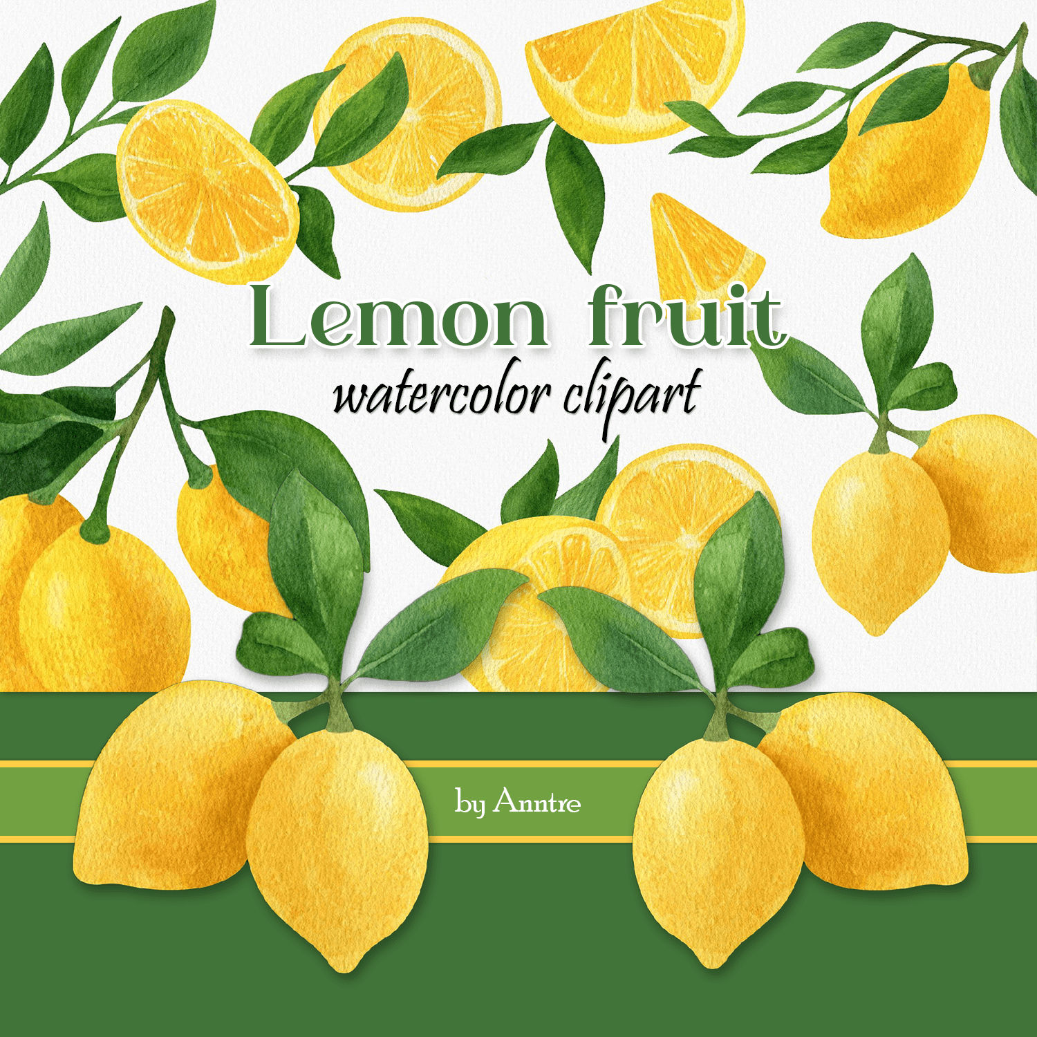 Lemon fruit watercolor clipart cover.