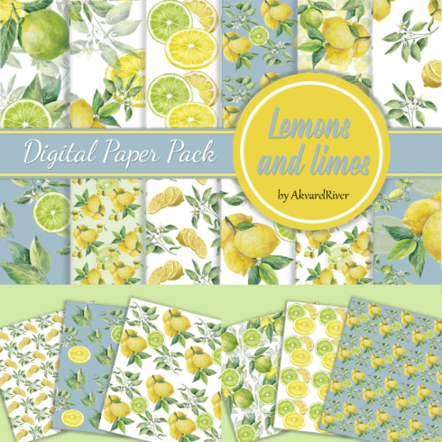 Lemons and limes Digital Paper Pack.