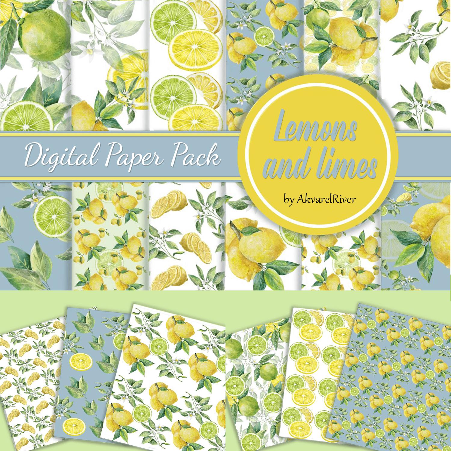 Lemons and limes Digital Paper Pack.