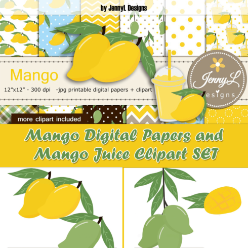 Mango Digital Papers and Mango Juice Clipart SET - main image preview.