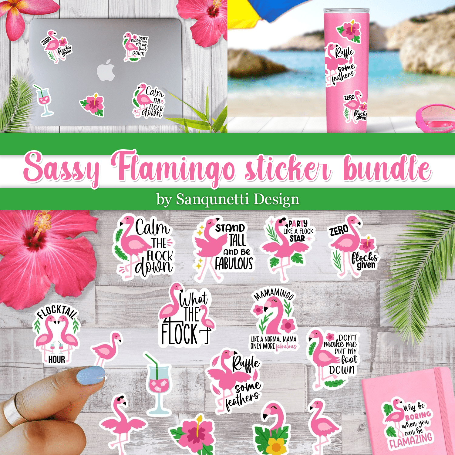 Sassy flamingo sticker bundle - main image preview.