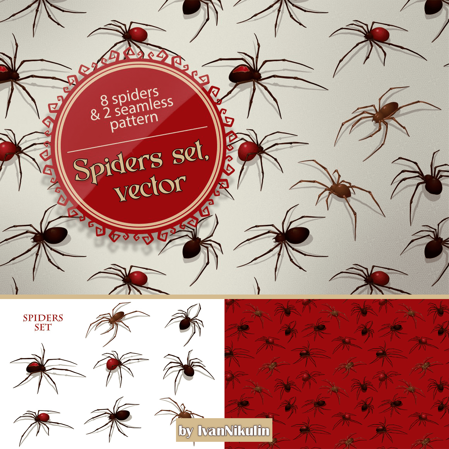 Spiders set, vector cover.