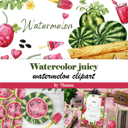 Watercolor juicy watermelon clipart - main image preview.