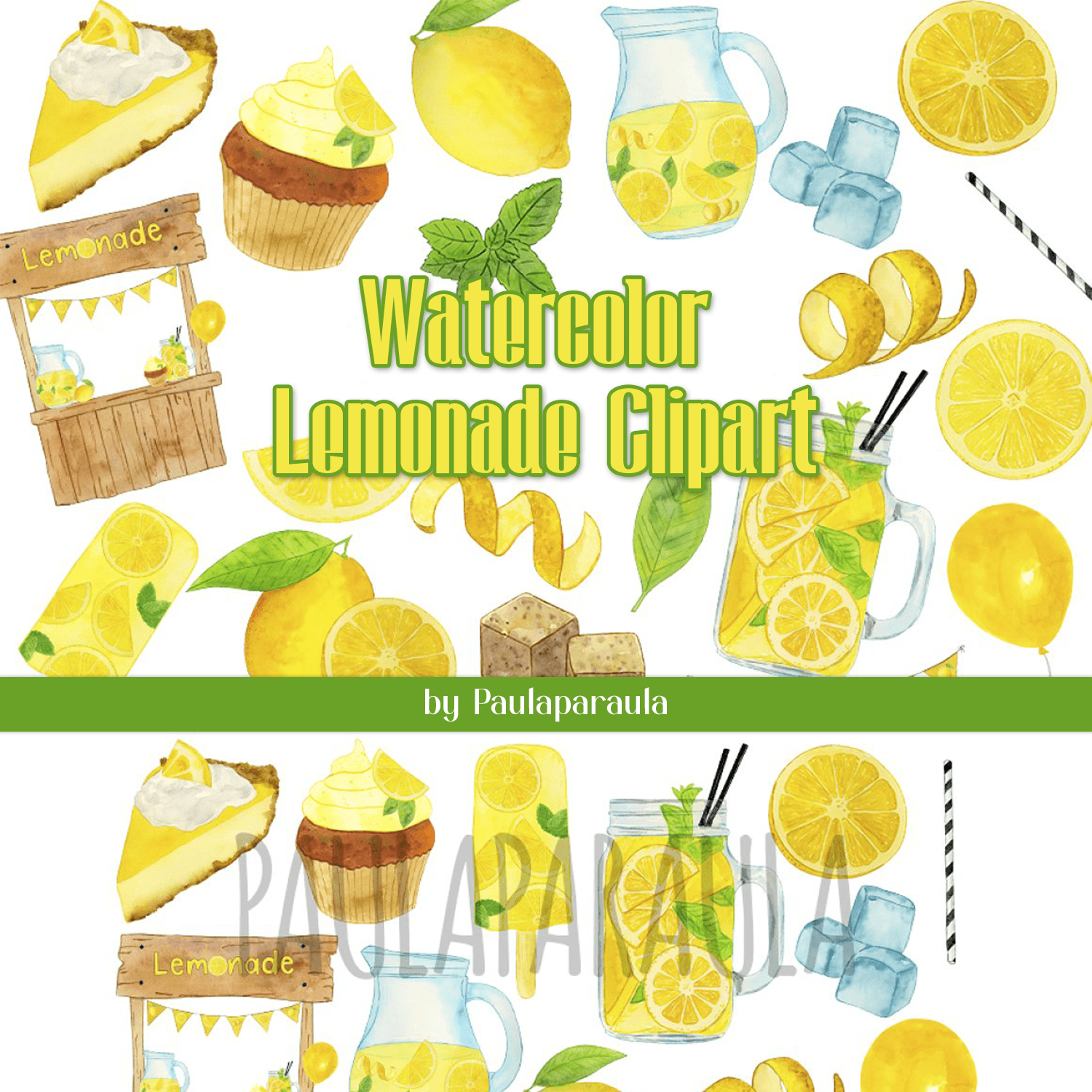 Watercolor Lemonade Clipart, Summer cover.