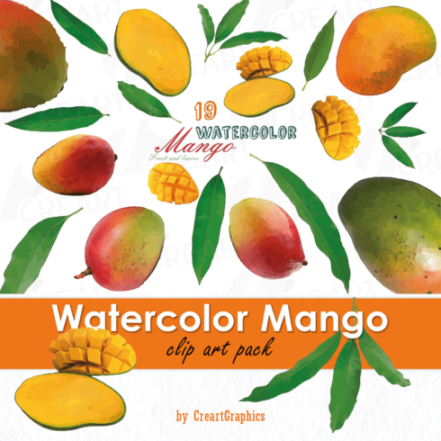 Watercolor mango clip art pack - main image preview.