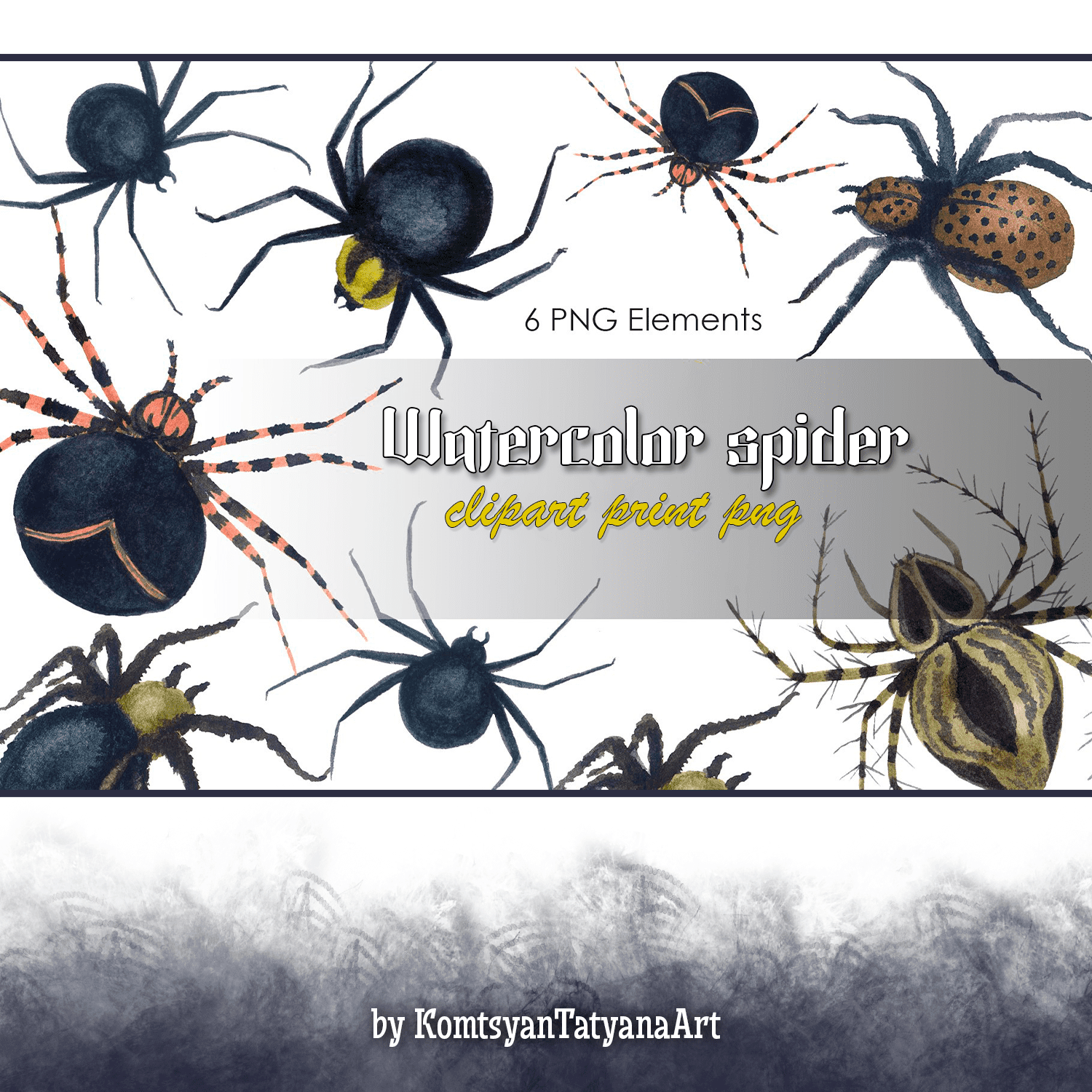 Watercolor spider clipart print png.